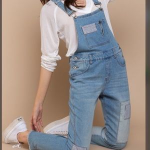 Pol Patchwork denim overalls size small